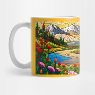 Stained Glass Colorful Mountain Meadow Mug